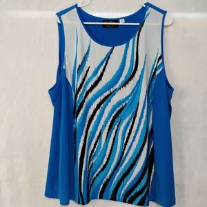 Bob Mackie Wearable Art Tank Top Womens 2X Stretch Blue Back Abstract Zebra R